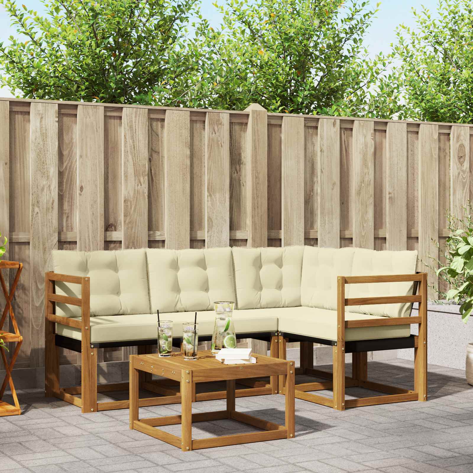Outdoor-Sofagarnitur mit Kissen 5 pcs Natur und Creme