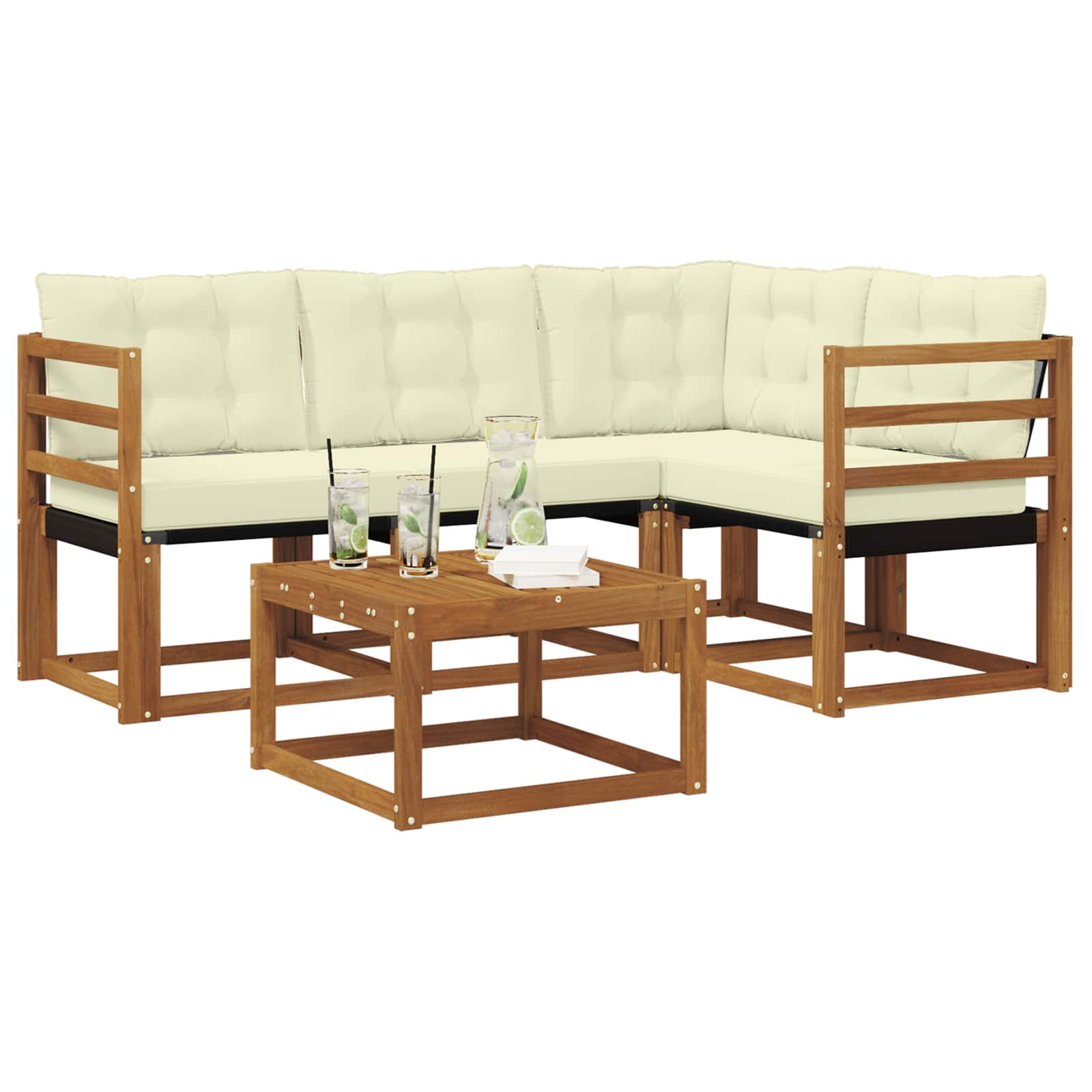 Outdoor-Sofagarnitur mit Kissen 5 pcs Natur und Creme