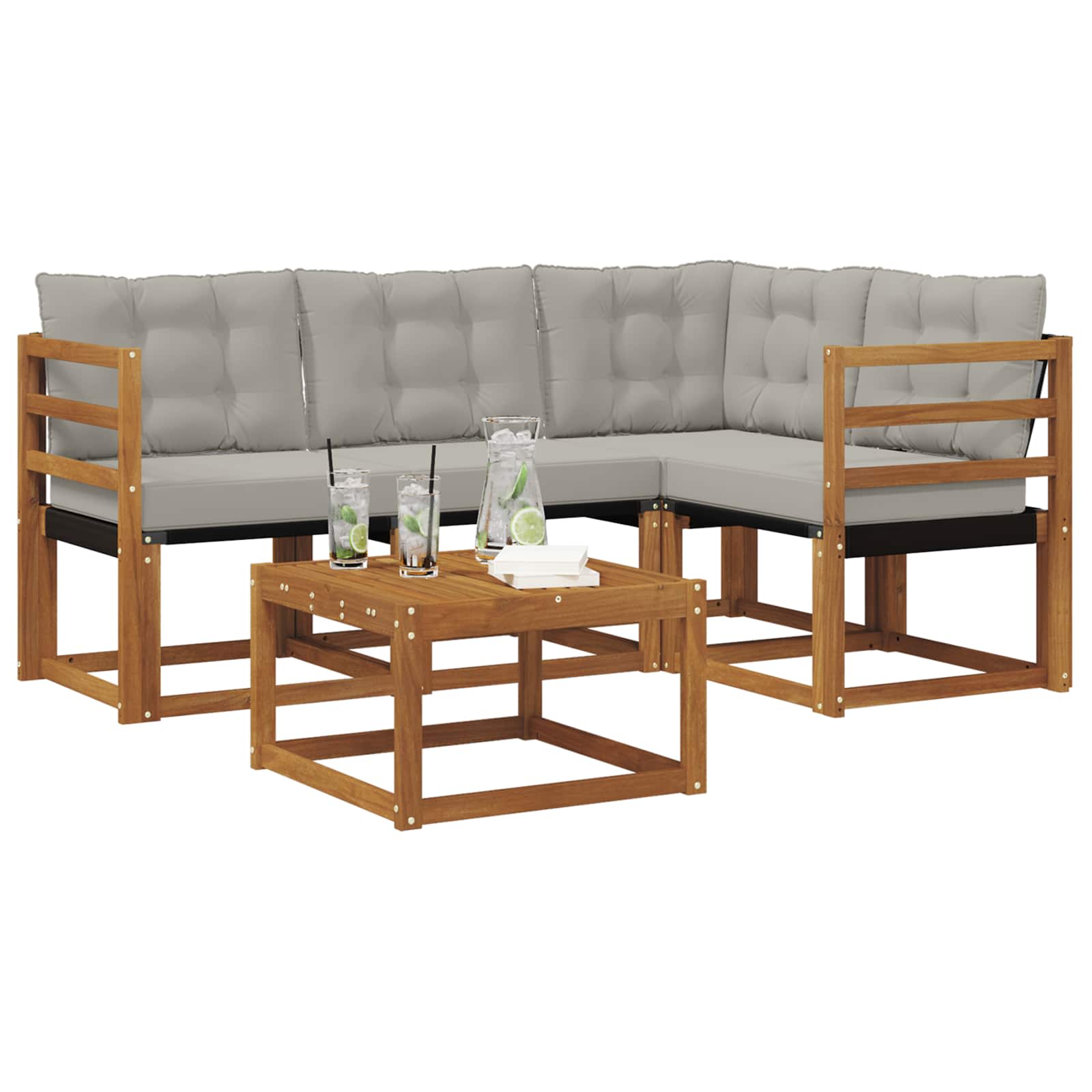 Outdoor-Sofagarnitur mit Kissen 5 pcs Natürlich und Hellgrau