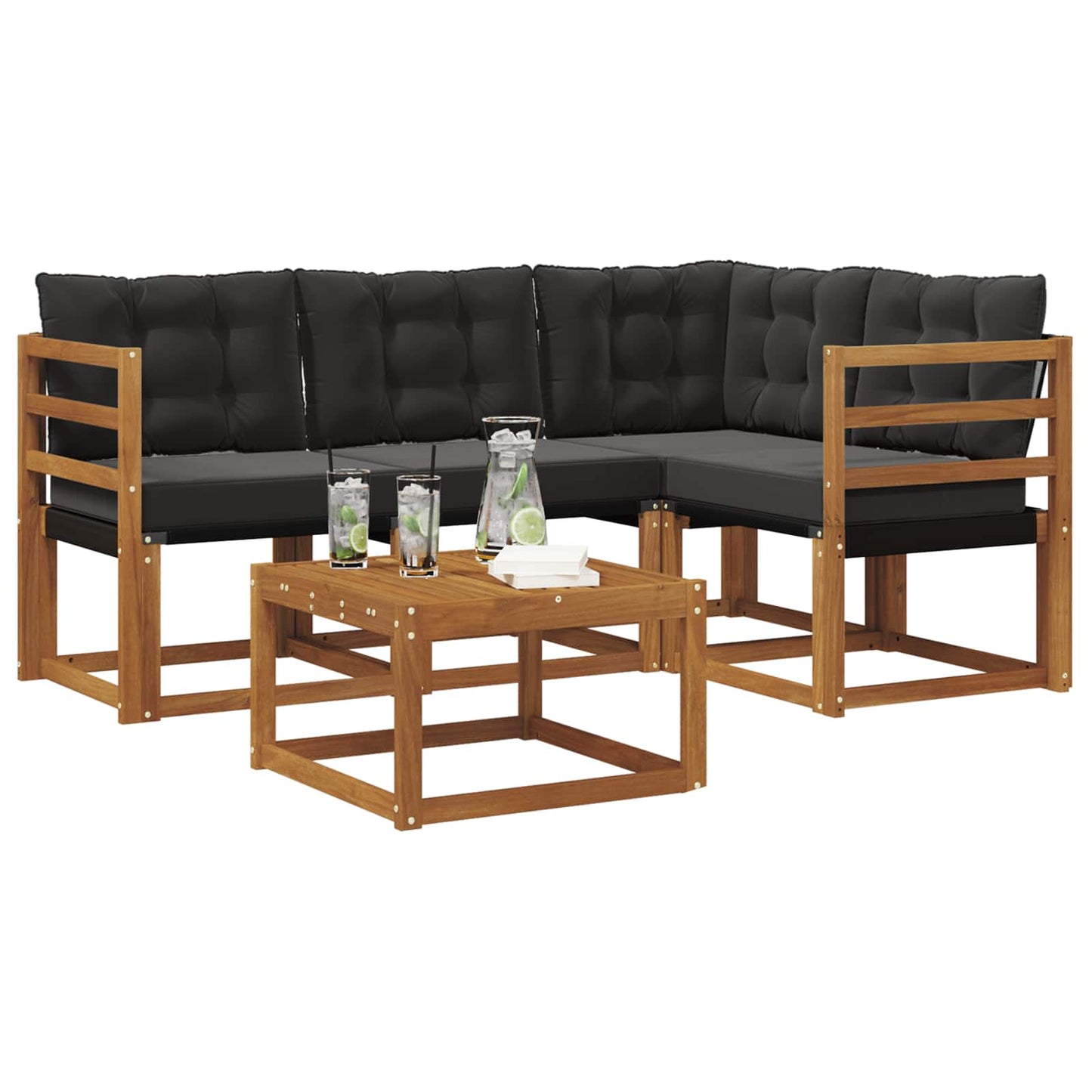 Outdoor-Sofagarnitur 5 pcs Natürlich und Schwarz