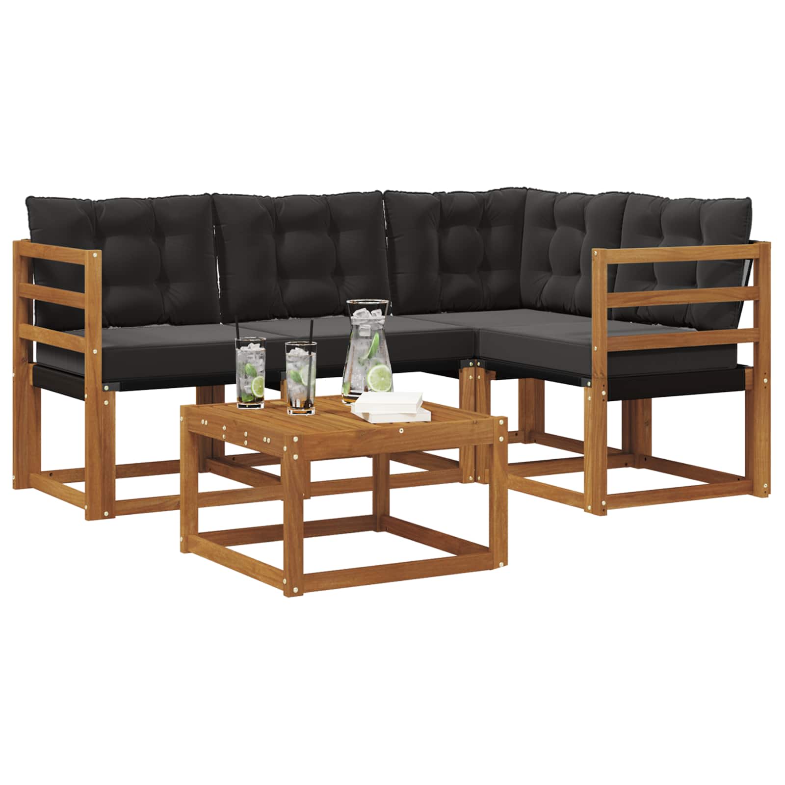 Outdoor-Sofagarnitur 5 pcs Natürlich und Schwarz