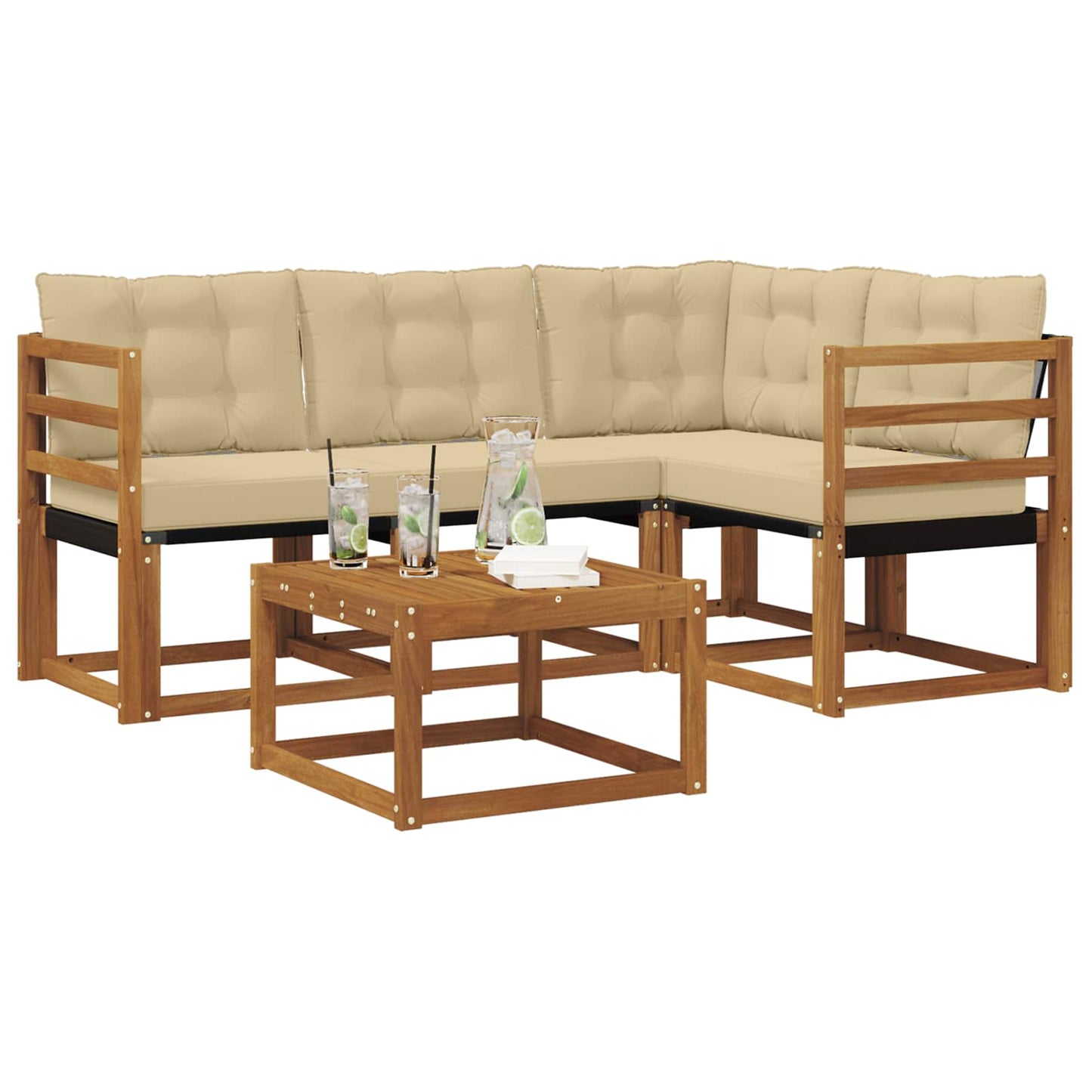 Outdoor-Sofagarnitur mit Kissen 5 pcs Natur und Beige