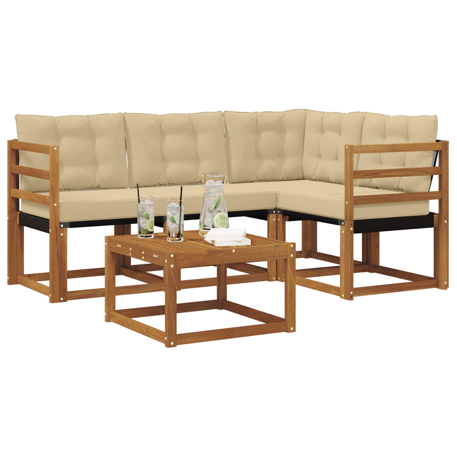 Outdoor-Sofagarnitur mit Kissen 5 pcs Natur und Beige