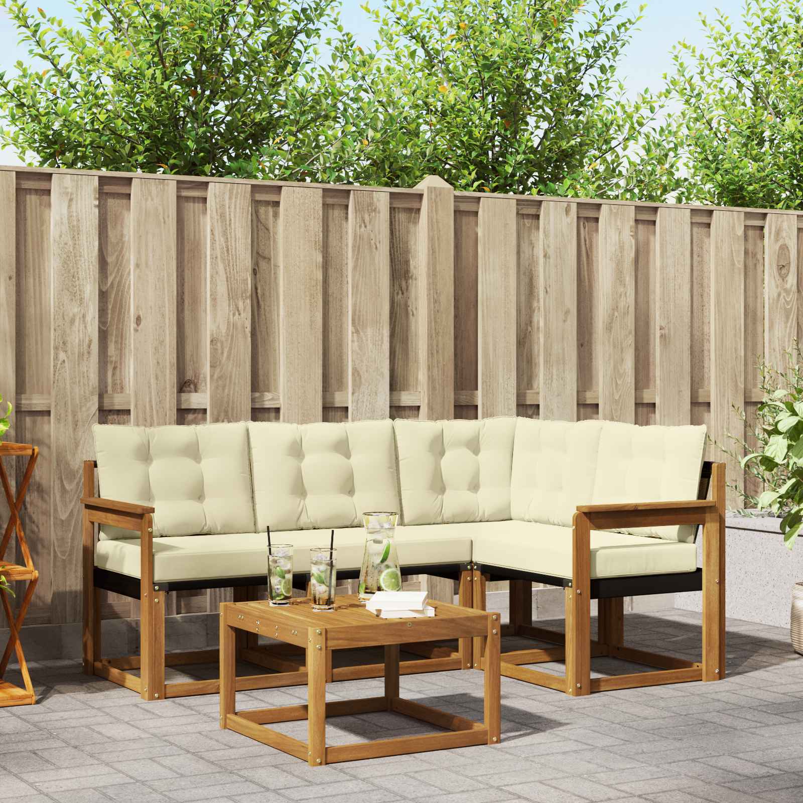 Outdoor-Sofagarnitur mit Kissen 5 pcs Natur und Creme