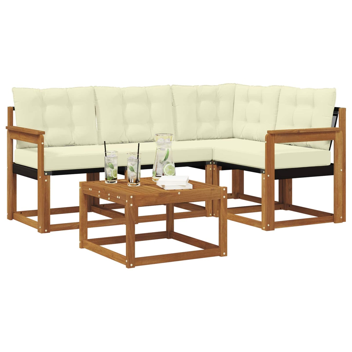 Outdoor-Sofagarnitur mit Kissen 5 pcs Natur und Creme