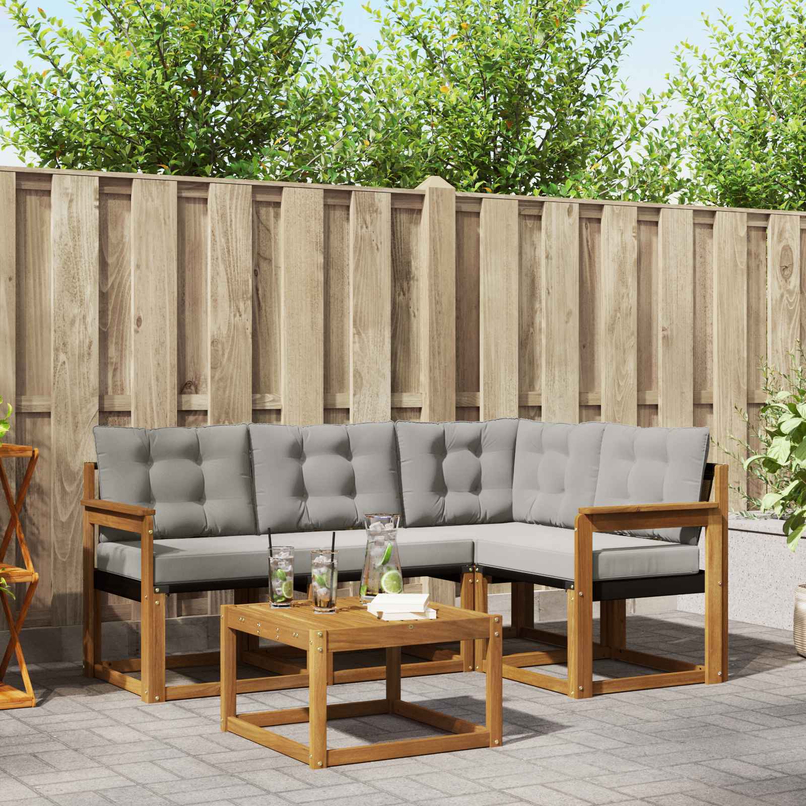 Outdoor-Sofagarnitur mit Kissen 5 pcs Natürlich und Hellgrau