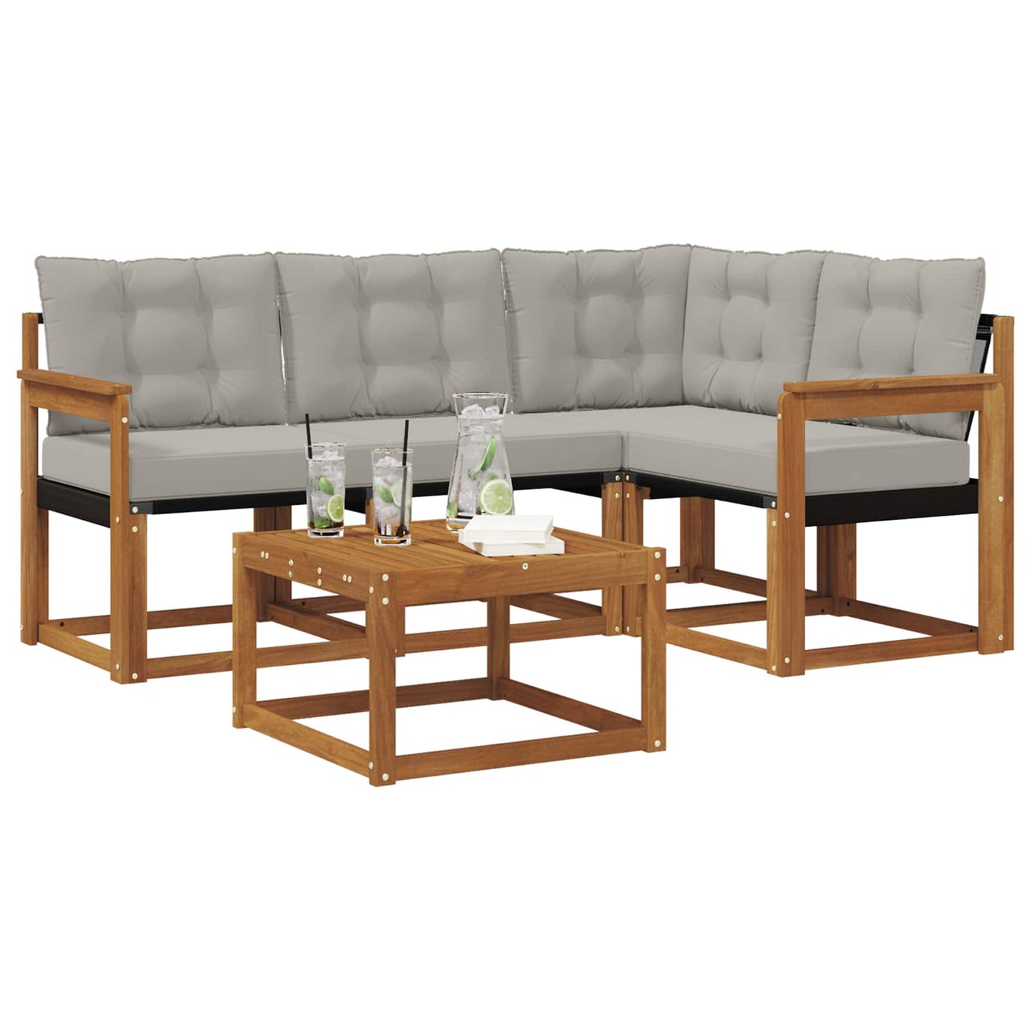 Outdoor-Sofagarnitur mit Kissen 5 pcs Natürlich und Hellgrau