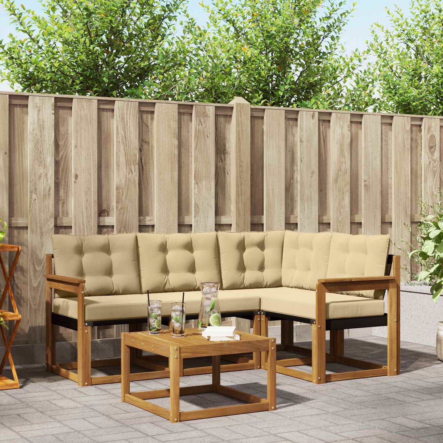 Outdoor-Sofagarnitur mit Kissen 5 pcs Natur und Beige