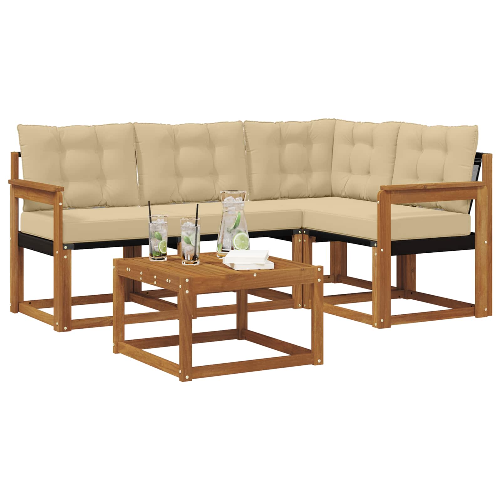 Outdoor-Sofagarnitur mit Kissen 5 pcs Natur und Beige