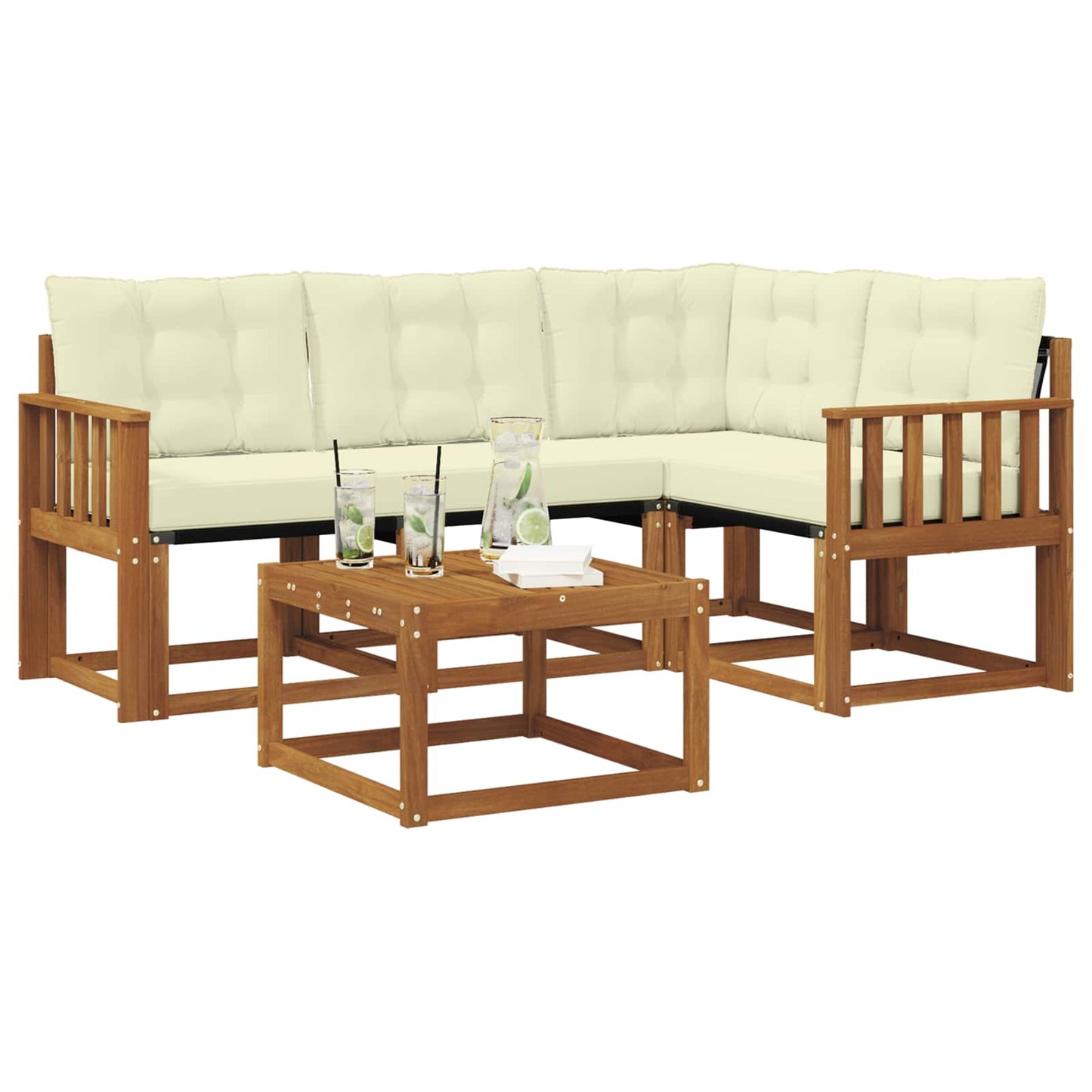 Outdoor-Sofagarnitur mit Kissen 5 pcs Natur und Creme