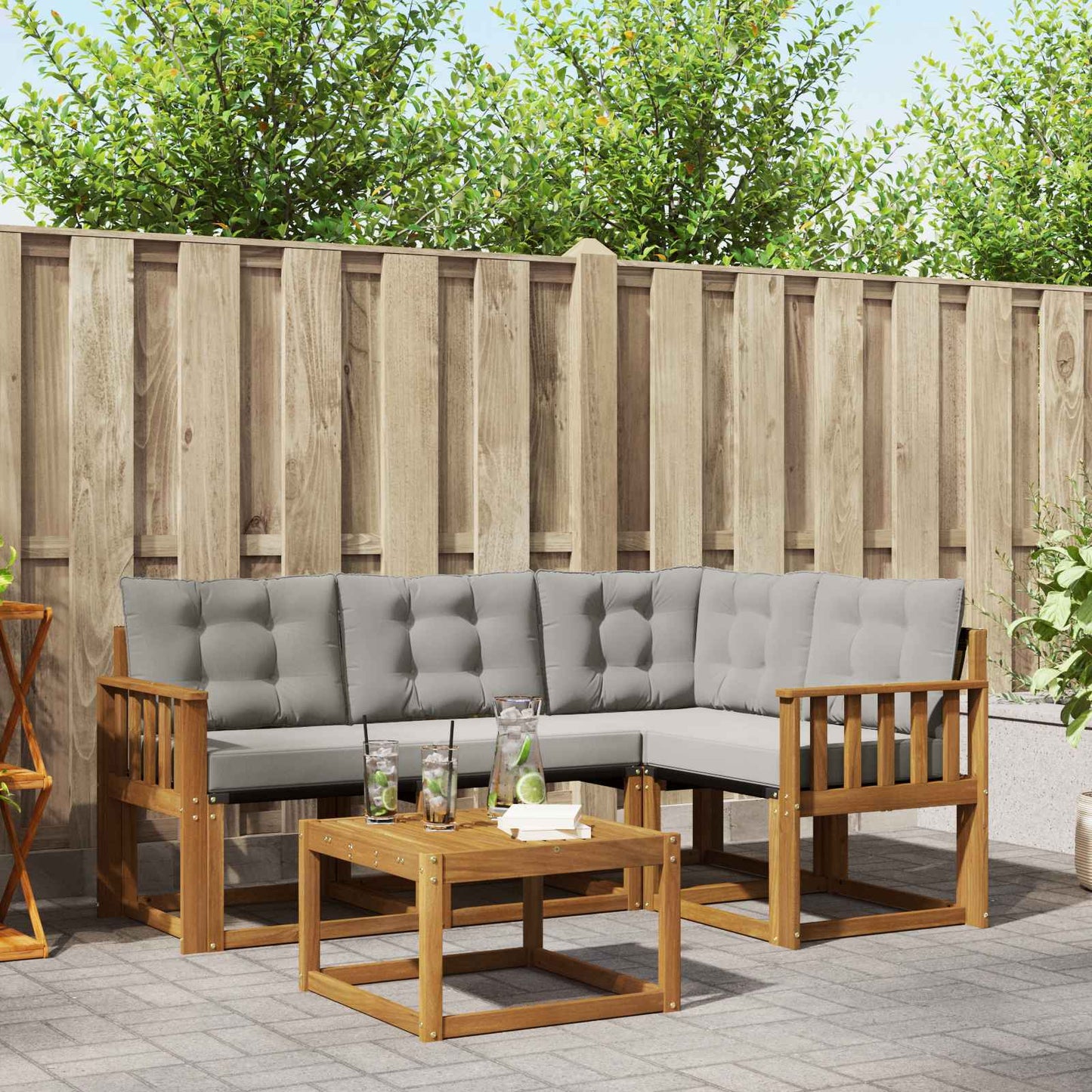 Outdoor-Sofagarnitur mit Kissen 5 pcs Natürlich und Hellgrau