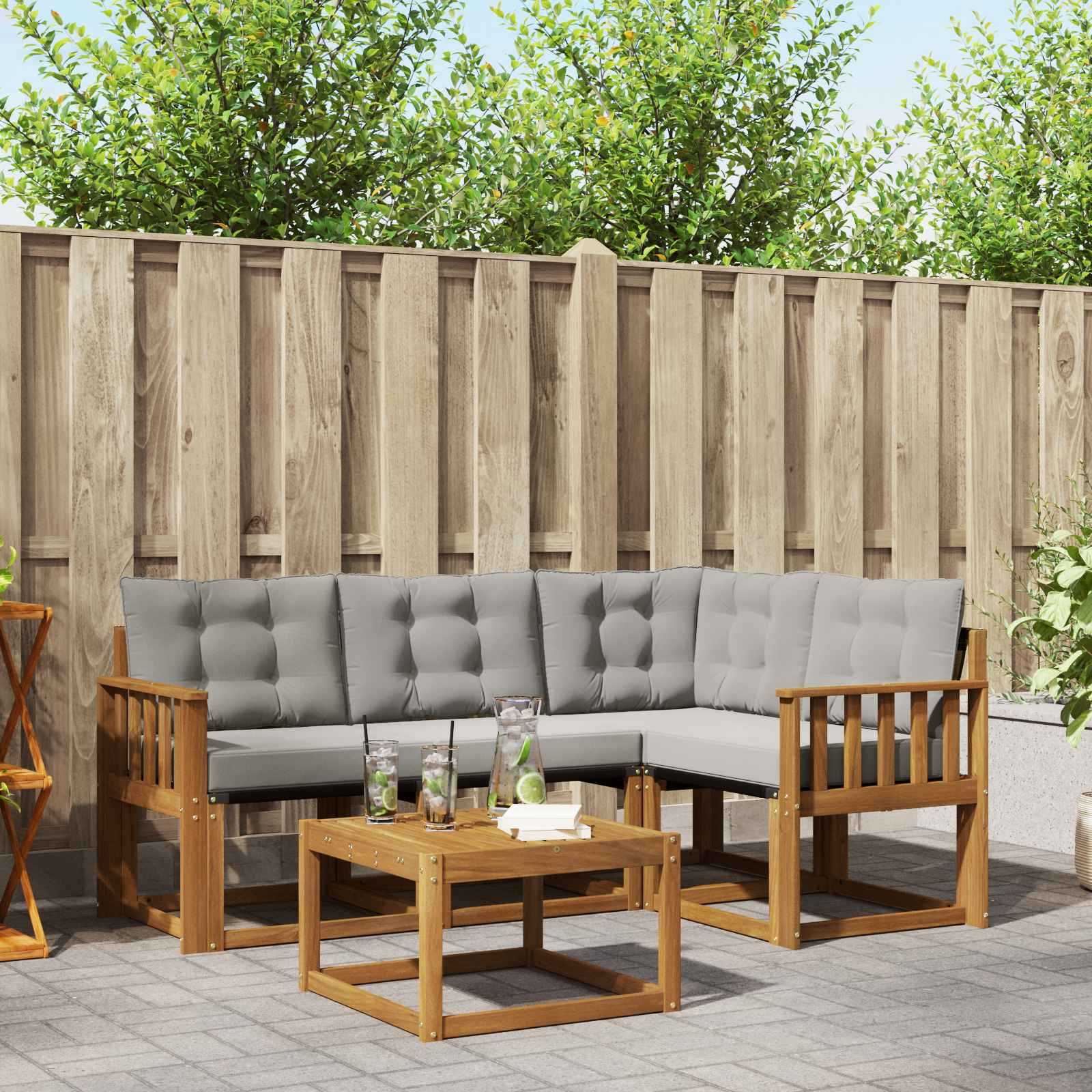 Outdoor-Sofagarnitur mit Kissen 5 pcs Natürlich und Hellgrau