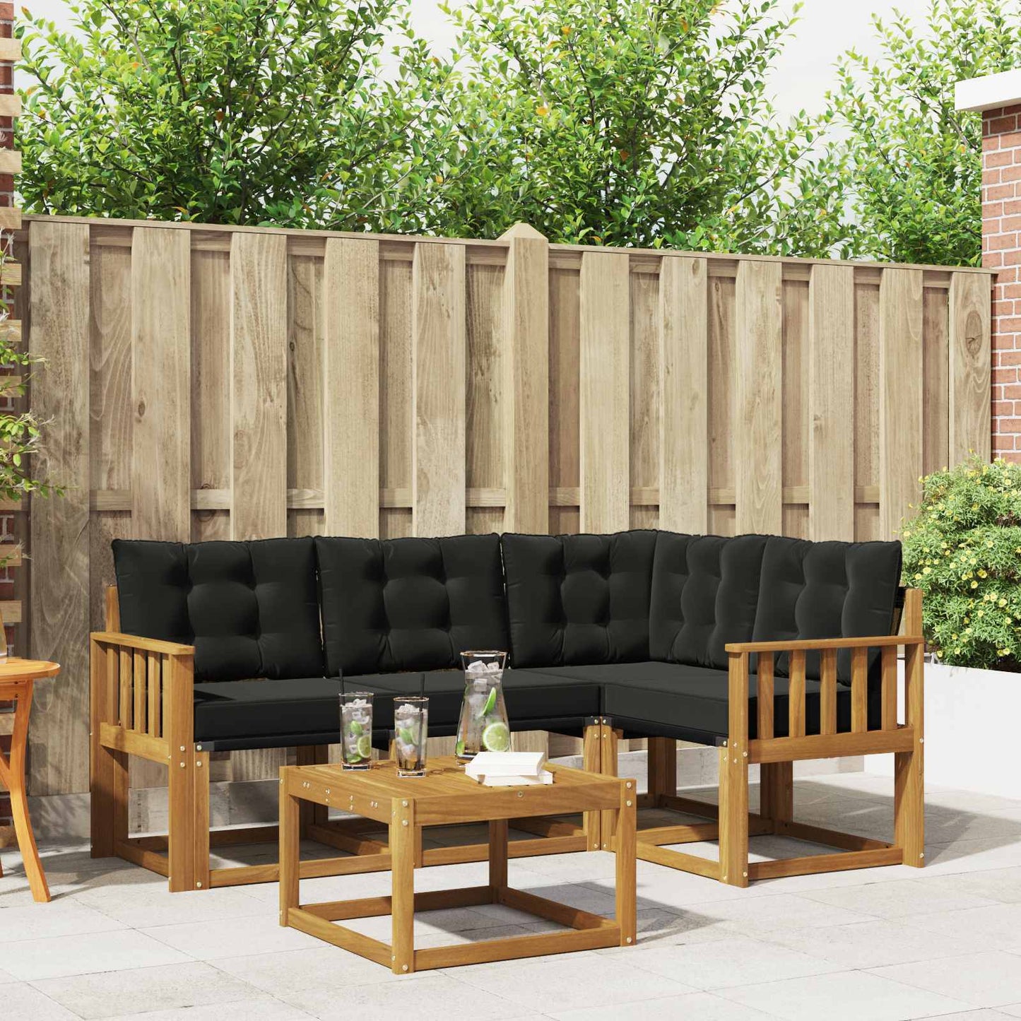 Outdoor-Sofagarnitur mit Kissen 5 pcs Natürlich und Schwarz