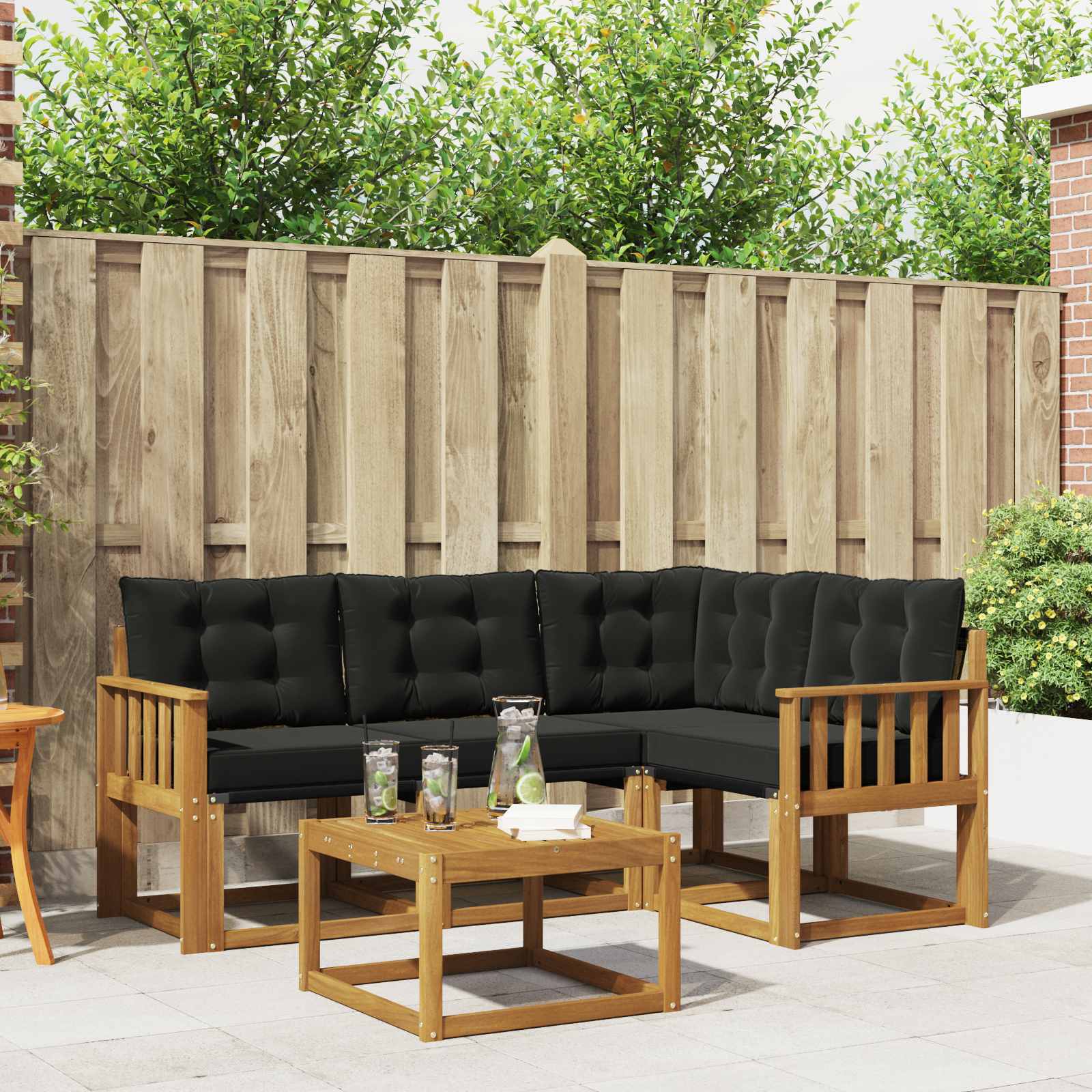 Outdoor-Sofagarnitur mit Kissen 5 pcs Natürlich und Schwarz