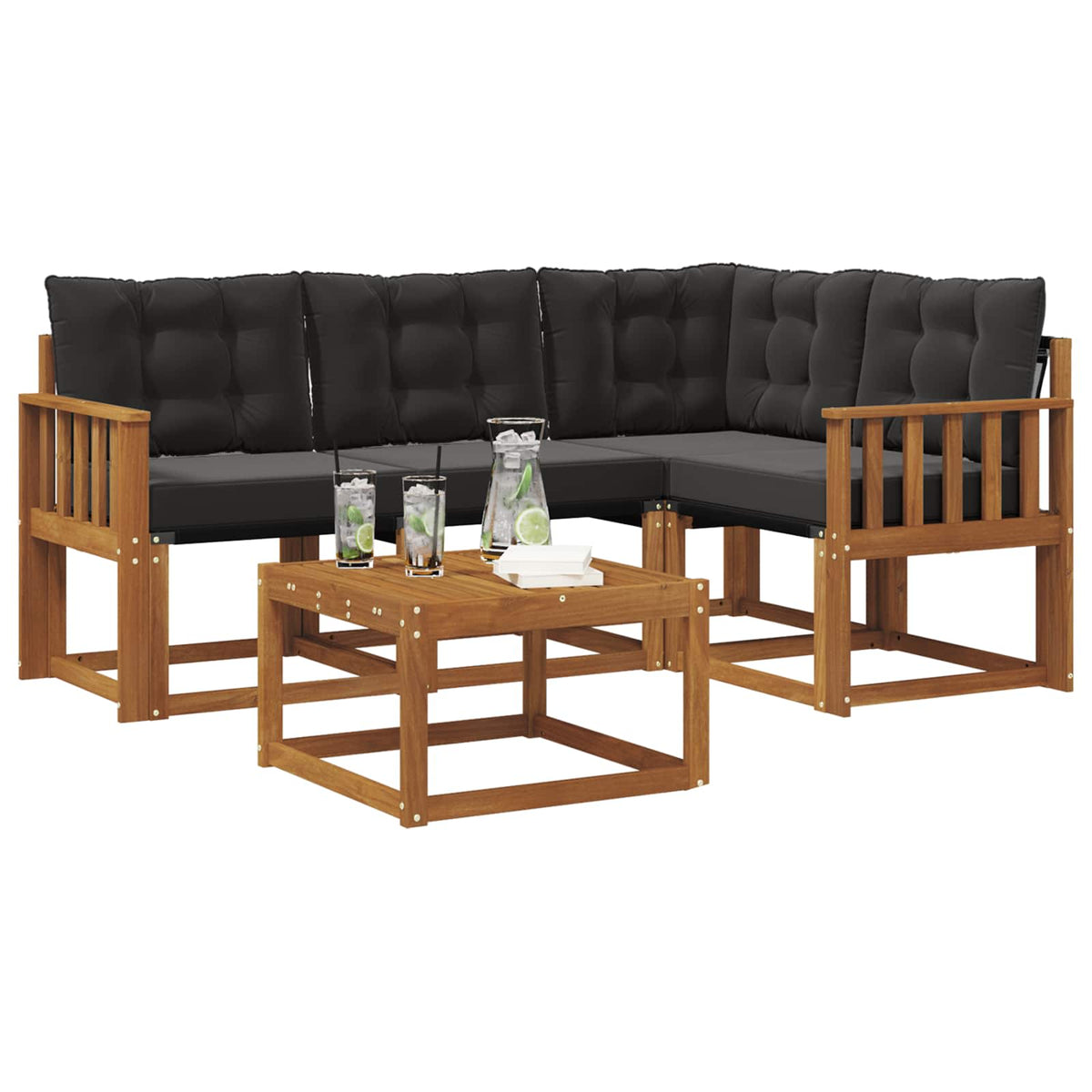 Outdoor-Sofagarnitur 5 stk. Natur und Schwarz