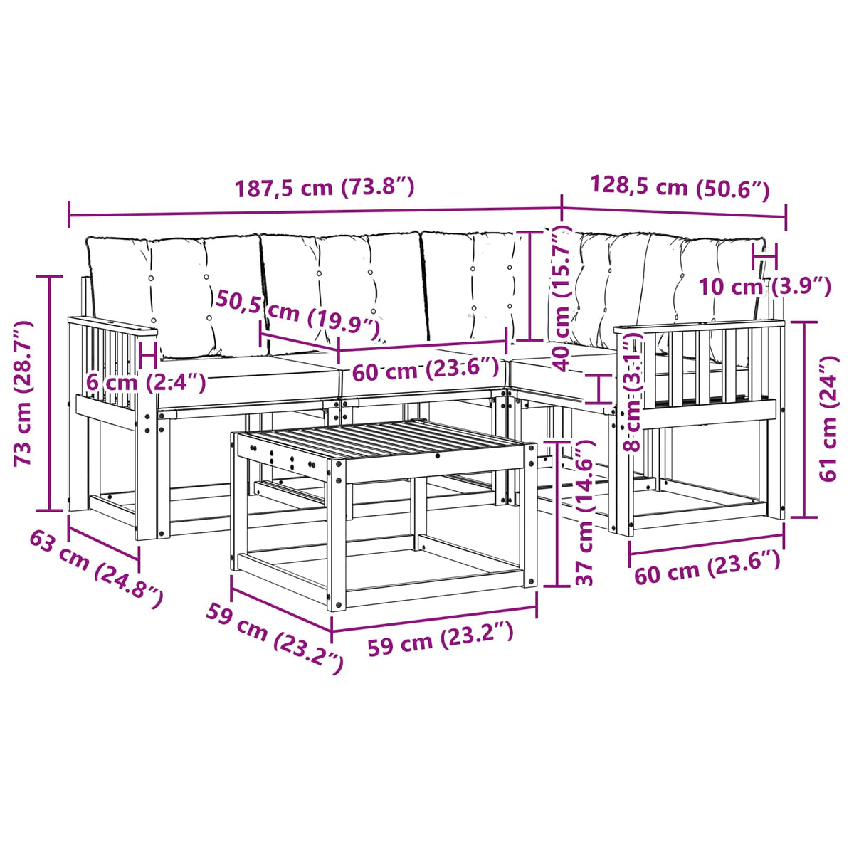 Outdoor-Sofagarnitur 5 stk. Natur und Schwarz