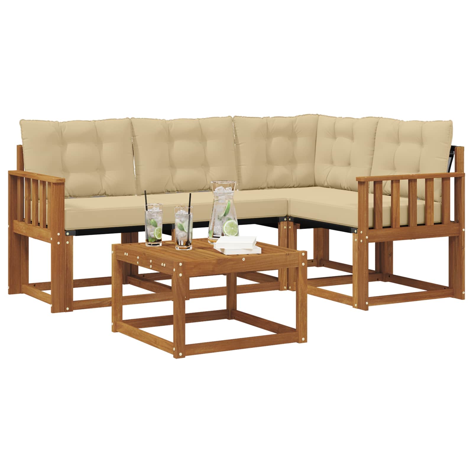 Outdoor-Sofagarnitur mit Kissen 5 pcs Natur und Beige