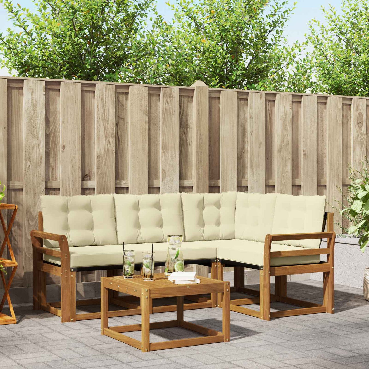 Outdoor-Sofagarnitur 5 stk. Natur und Creme