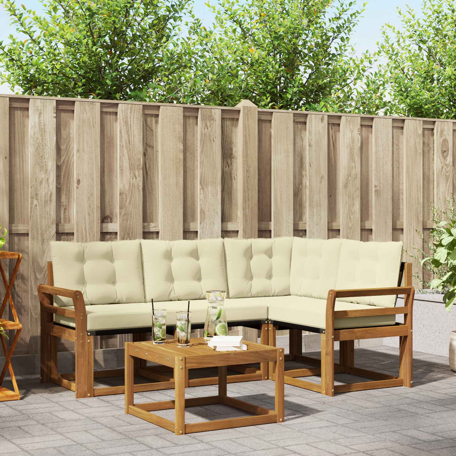 Outdoor-Sofagarnitur 5 stk. Natur und Creme