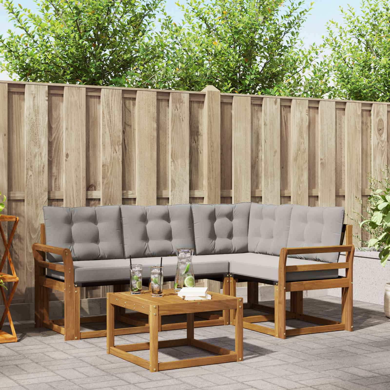 Outdoor-Sofagarnitur mit Kissen 5 pcs Natürlich und Hellgrau