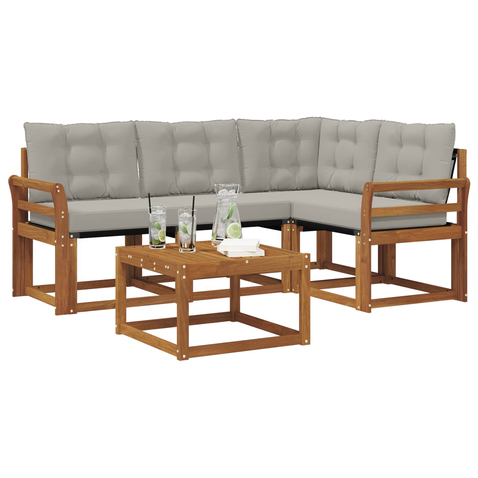 Outdoor-Sofagarnitur mit Kissen 5 pcs Natürlich und Hellgrau