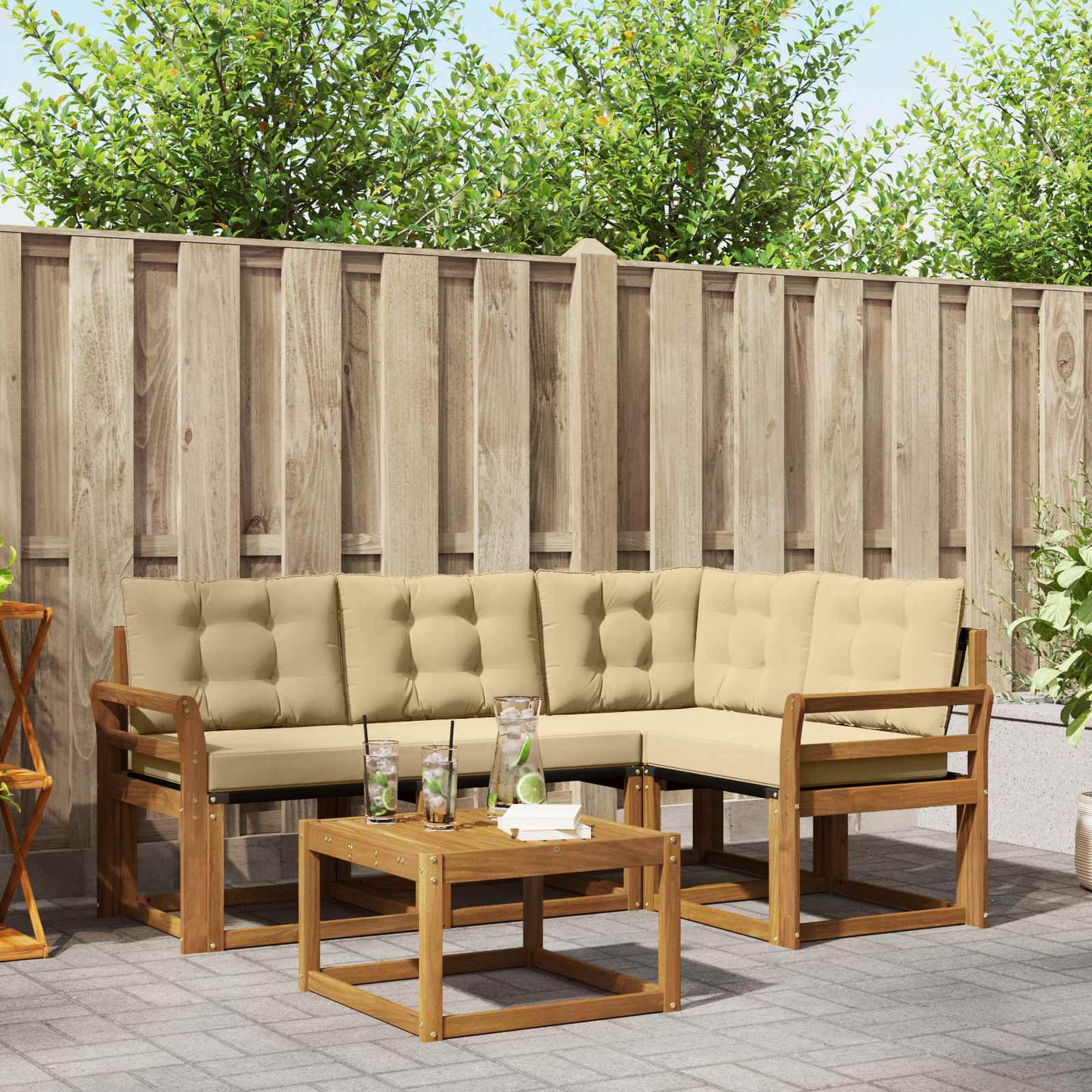 Outdoor-Sofagarnitur 5 stk. Natur und Beige