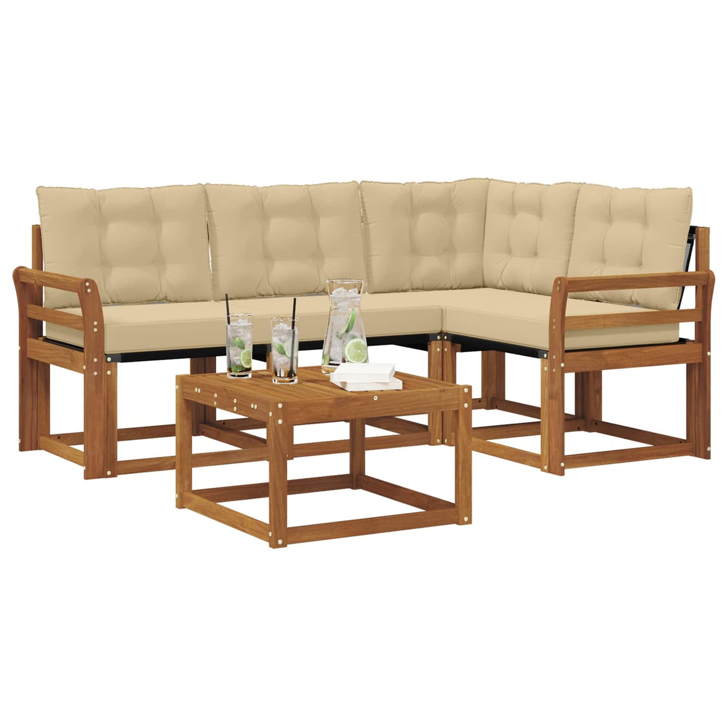 Outdoor-Sofagarnitur 5 stk. Natur und Beige