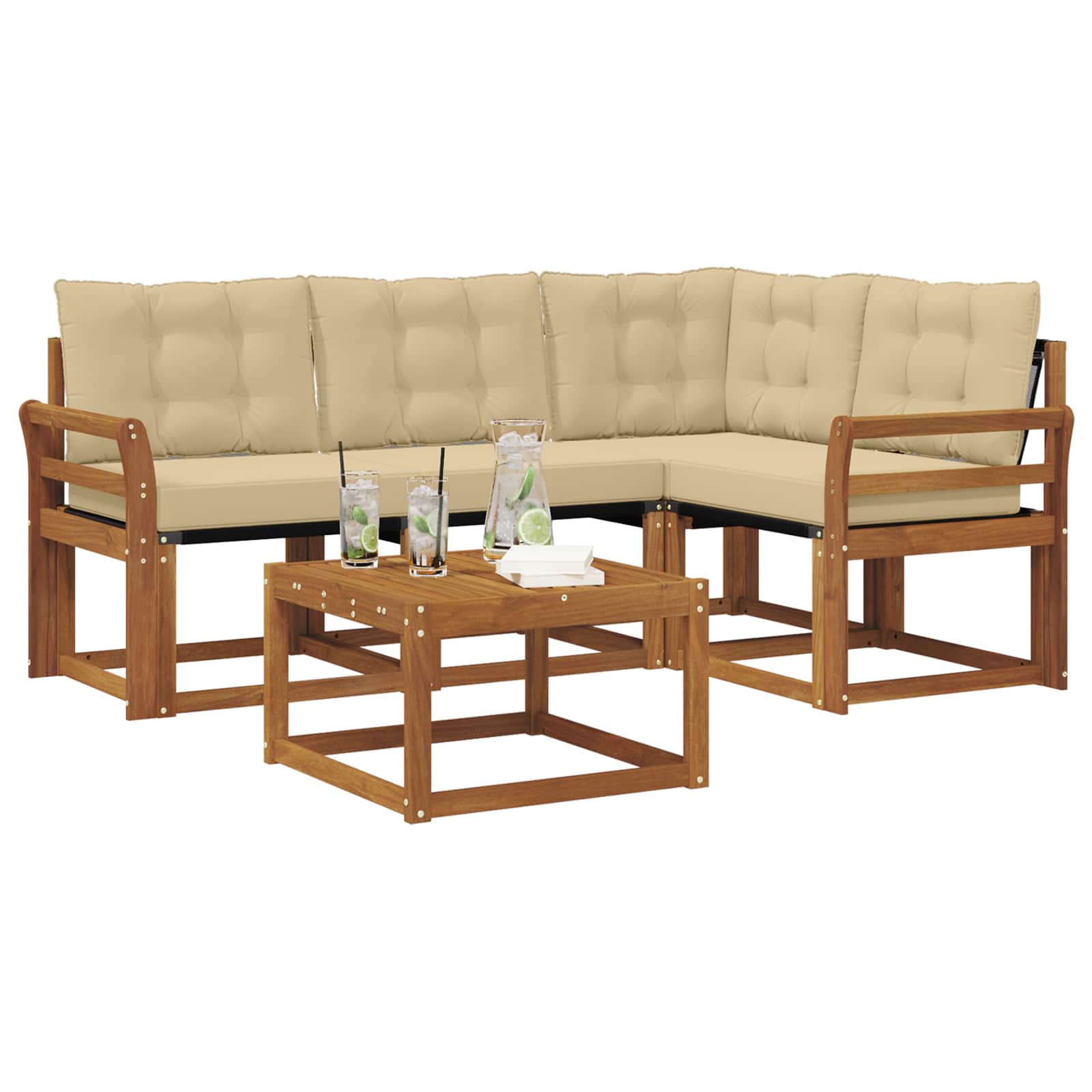 Outdoor-Sofagarnitur 5 stk. Natur und Beige