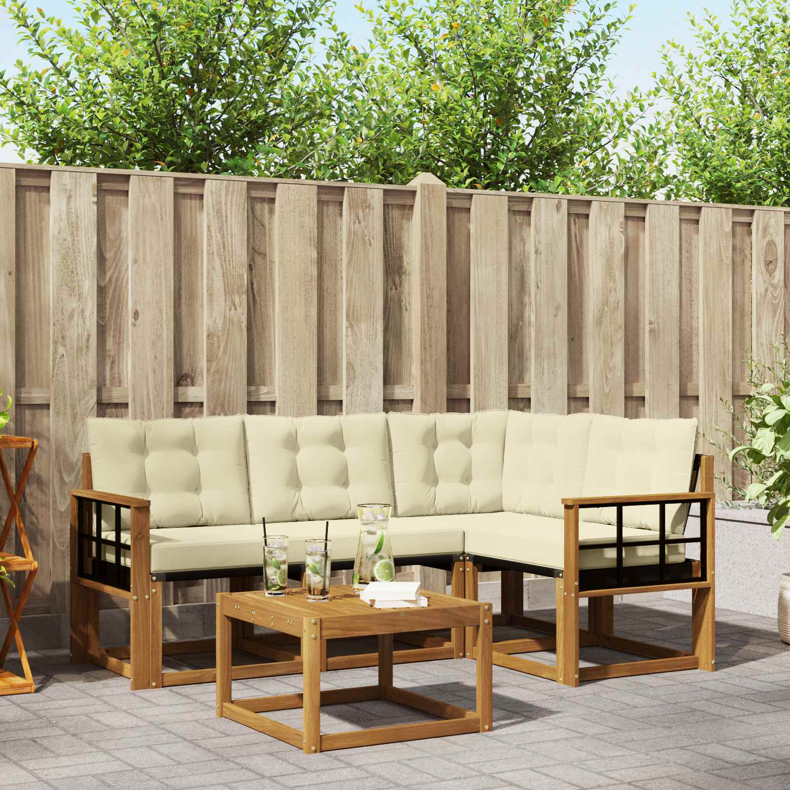 Outdoor-Sofagarnitur mit Kissen 5 pcs Natur und Creme