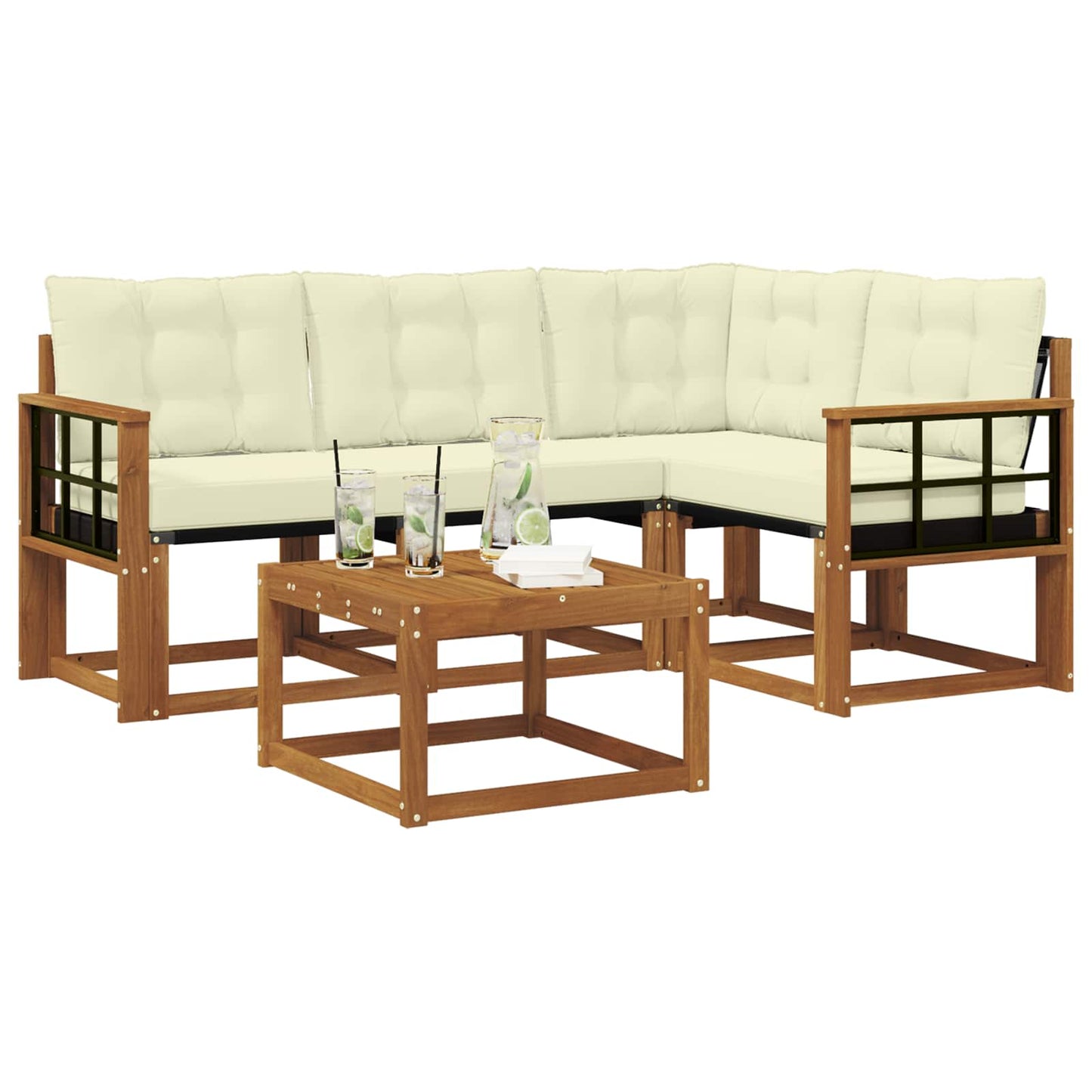 Outdoor-Sofagarnitur mit Kissen 5 pcs Natur und Creme