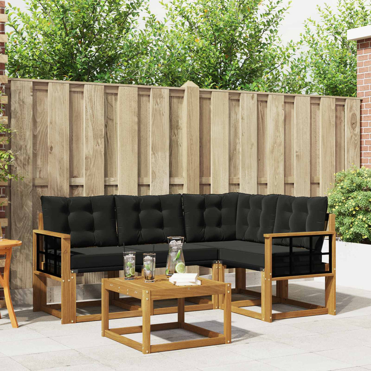 Outdoor-Sofagarnitur 5 stk. Natur und Schwarz
