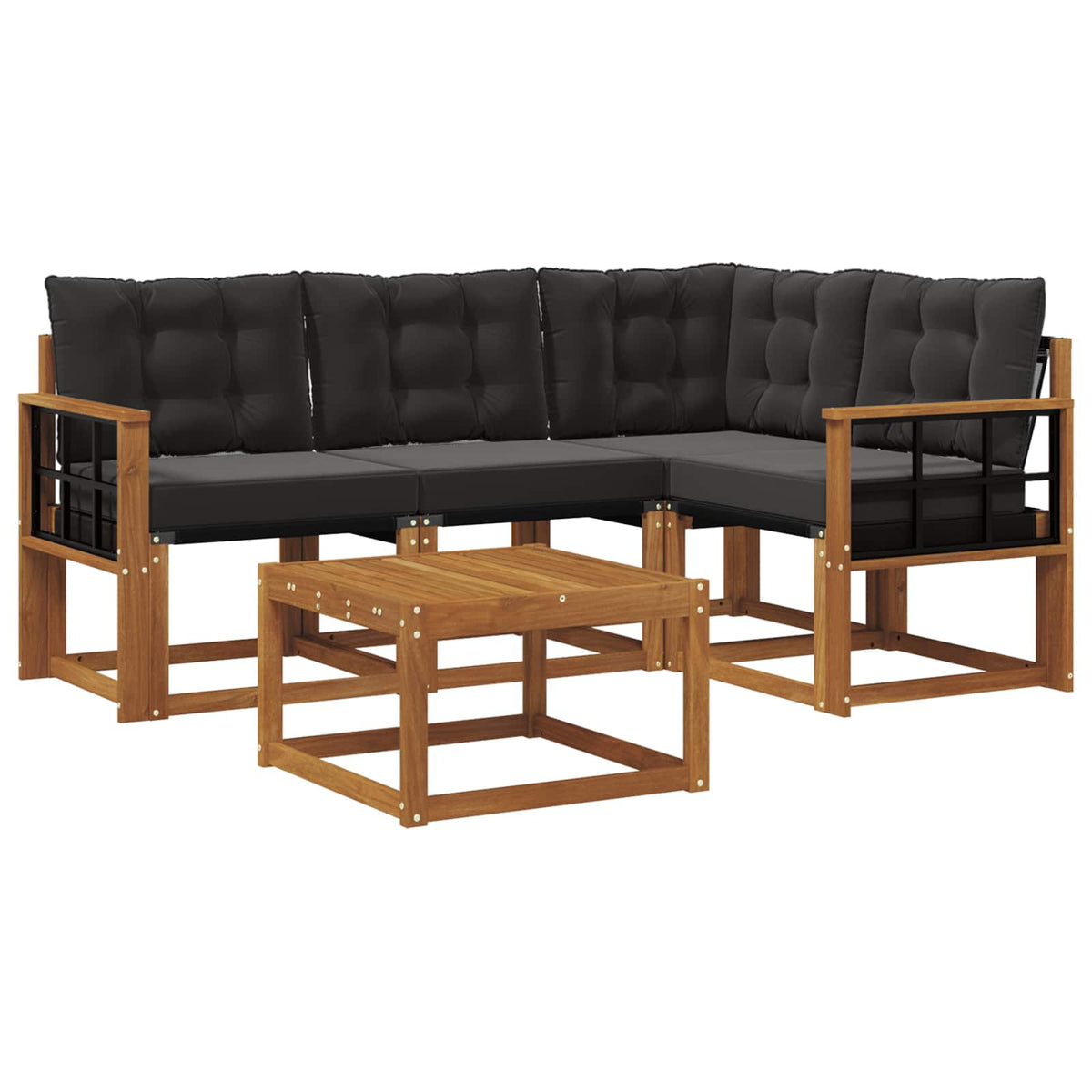 Outdoor-Sofagarnitur 5 stk. Natur und Schwarz