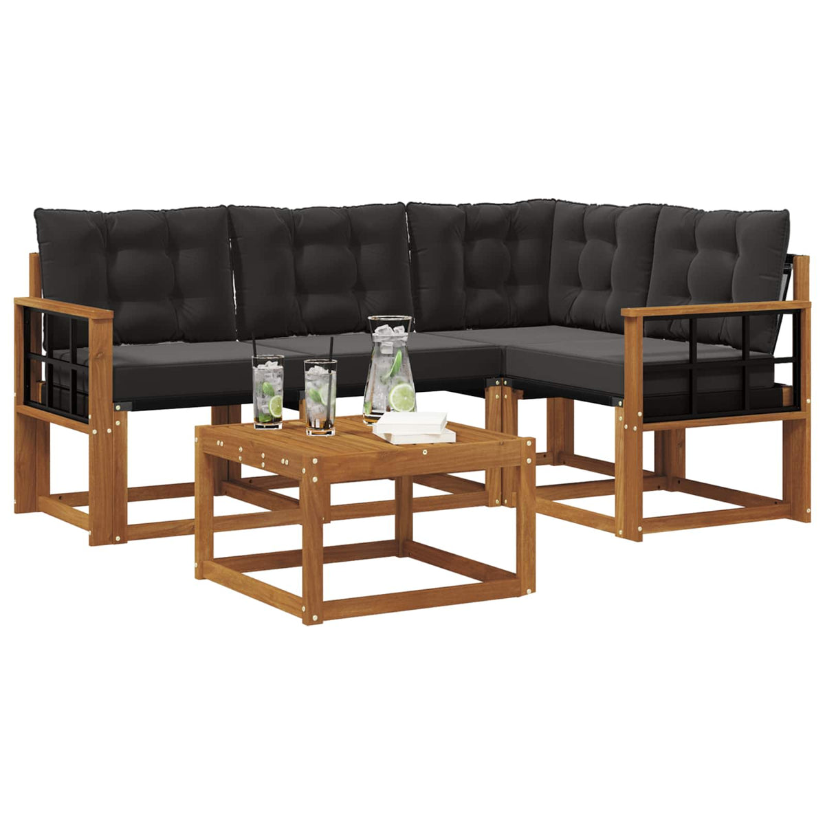 Outdoor-Sofagarnitur 5 stk. Natur und Schwarz