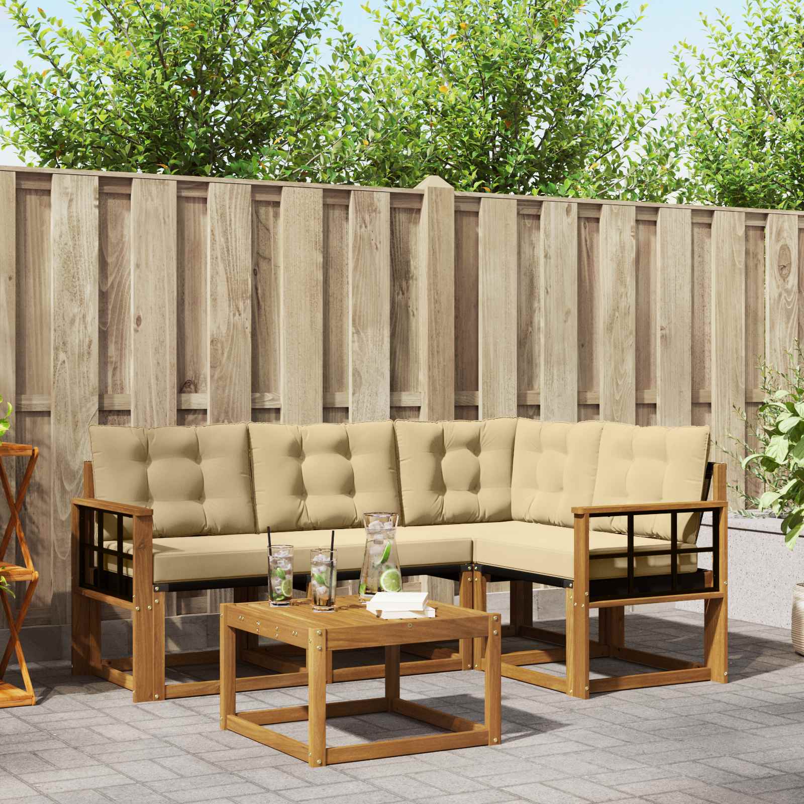 Outdoor-Sofagarnitur mit Kissen 5 pcs Natur und Beige