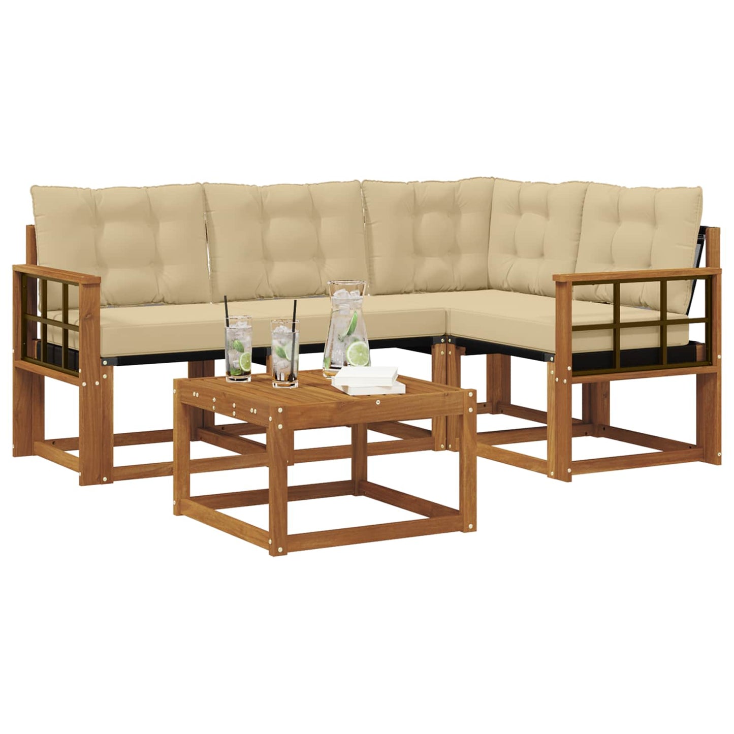 Outdoor-Sofagarnitur mit Kissen 5 pcs Natur und Beige