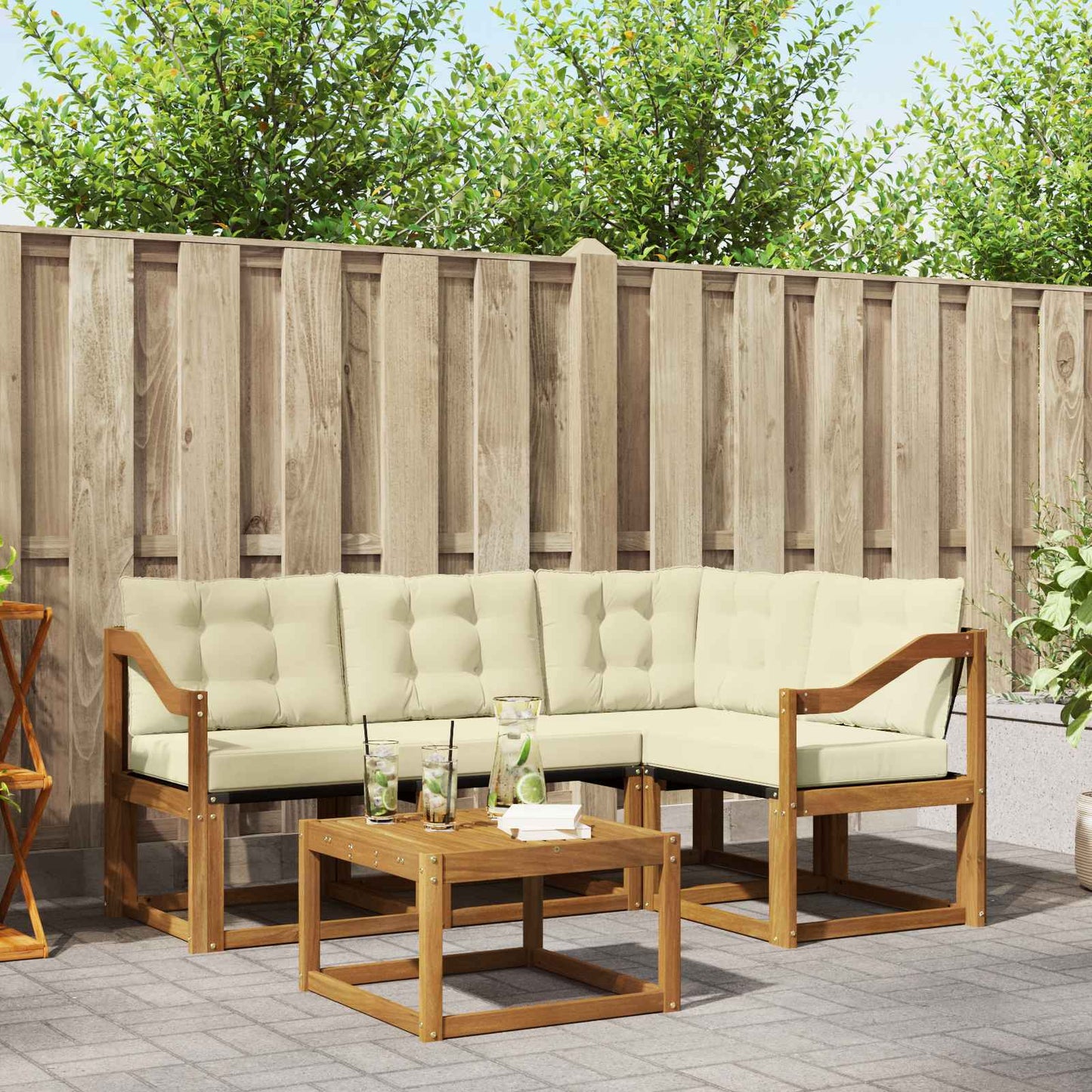 Outdoor-Sofagarnitur mit Kissen 5 pcs Natur und Creme