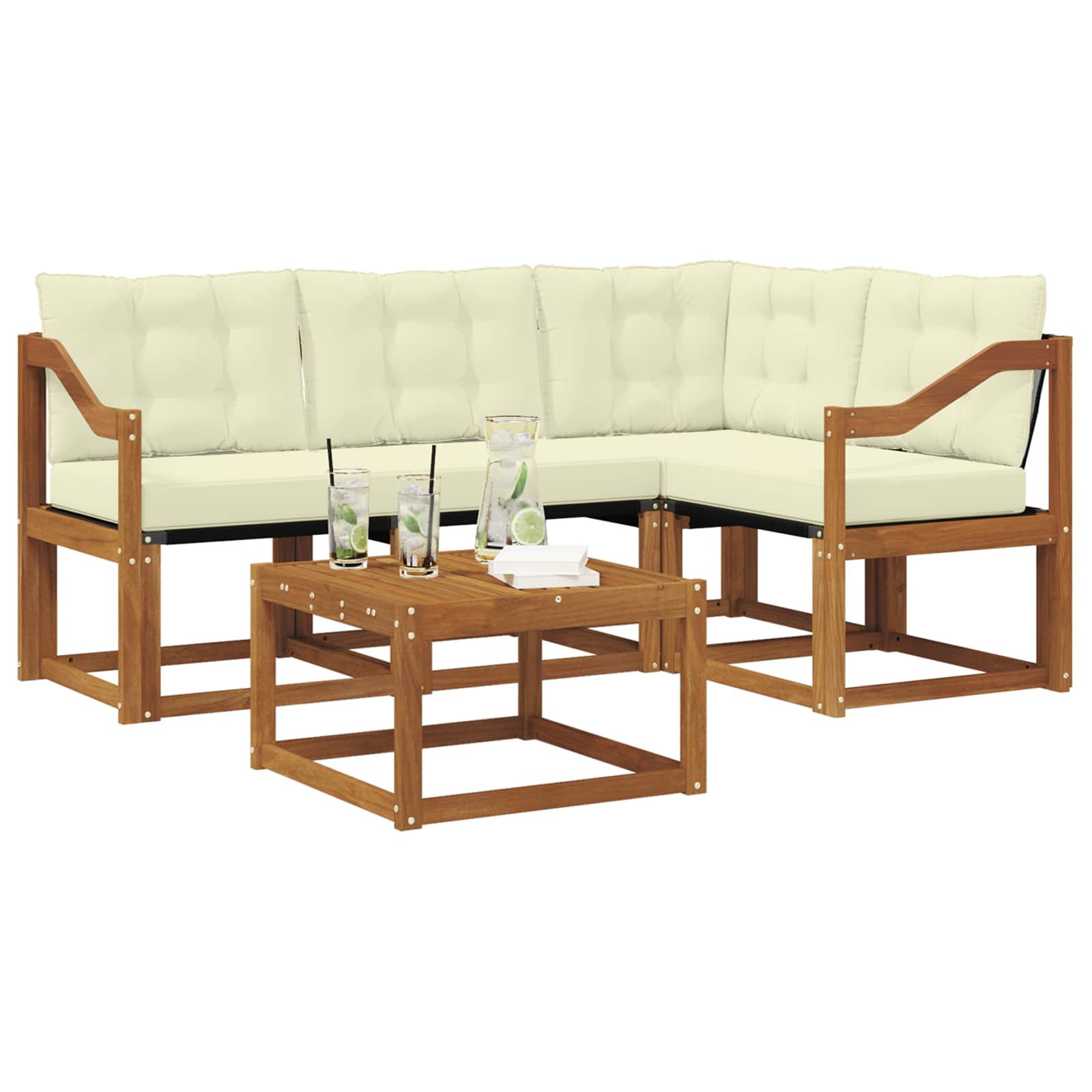 Outdoor-Sofagarnitur mit Kissen 5 pcs Natur und Creme