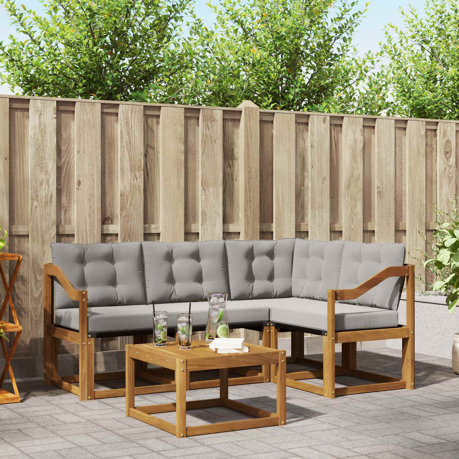 Outdoor-Sofagarnitur mit Kissen 5 pcs Natürlich und Hellgrau