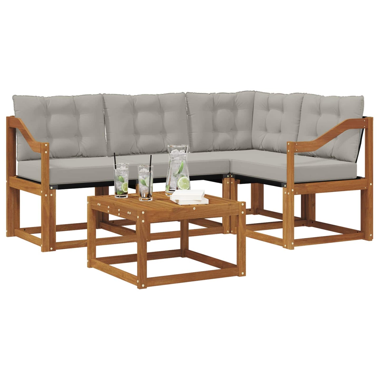 Outdoor-Sofagarnitur mit Kissen 5 pcs Natürlich und Hellgrau