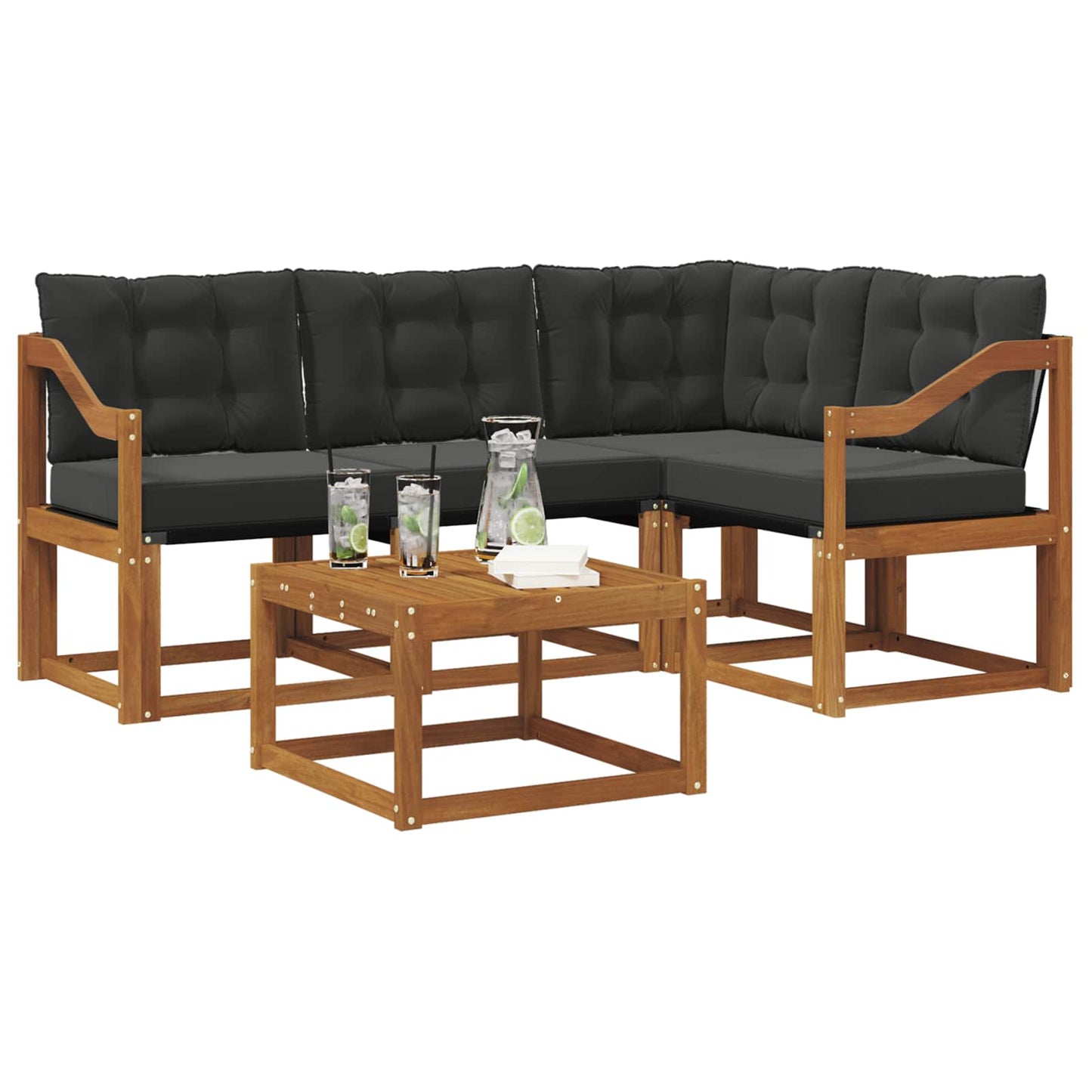 Outdoor-Sofagarnitur mit Kissen 5 pcs Natürlich und Schwarz