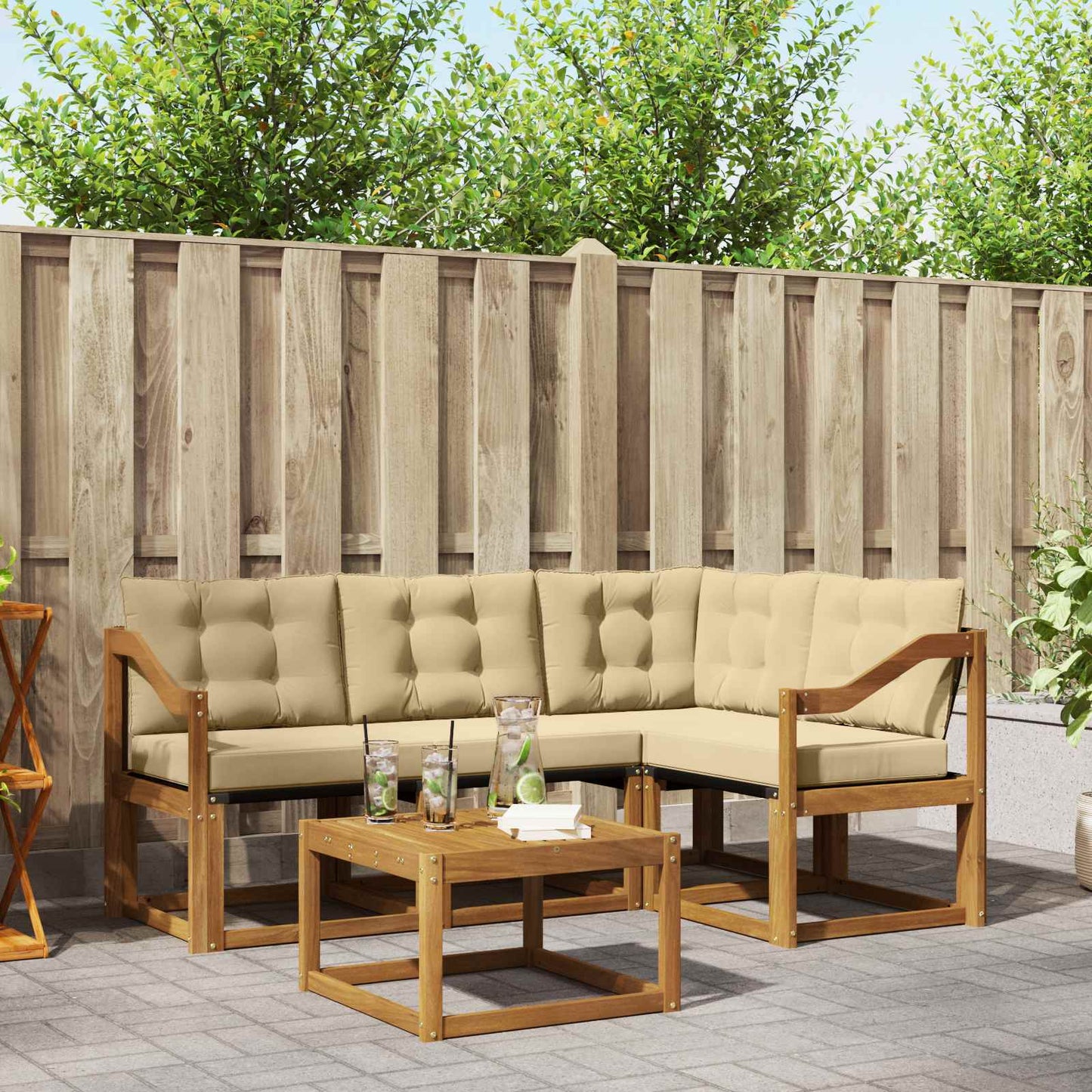 Outdoor-Sofagarnitur 5 stk. Natur und Beige