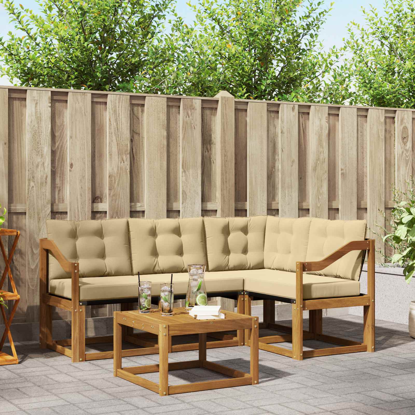 Outdoor-Sofagarnitur 5 stk. Natur und Beige