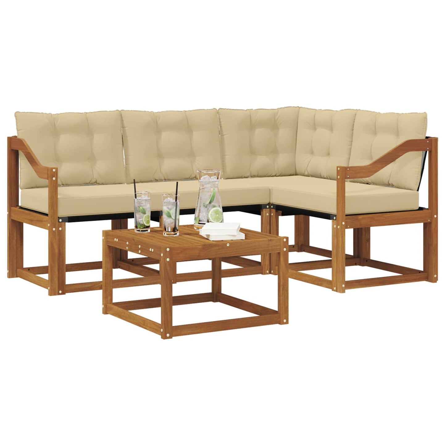 Outdoor-Sofagarnitur 5 stk. Natur und Beige