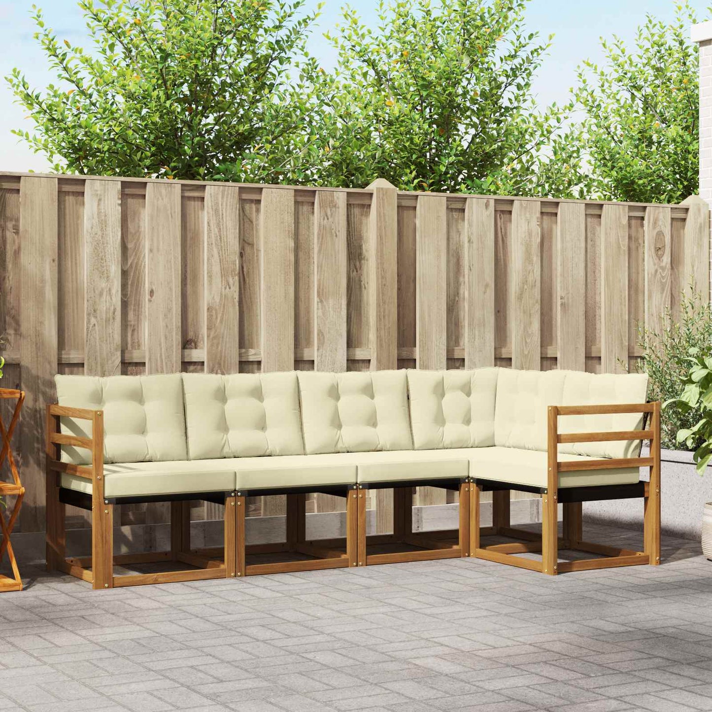 Outdoor-Sofagarnitur mit Kissen 5 pcs Natur und Creme