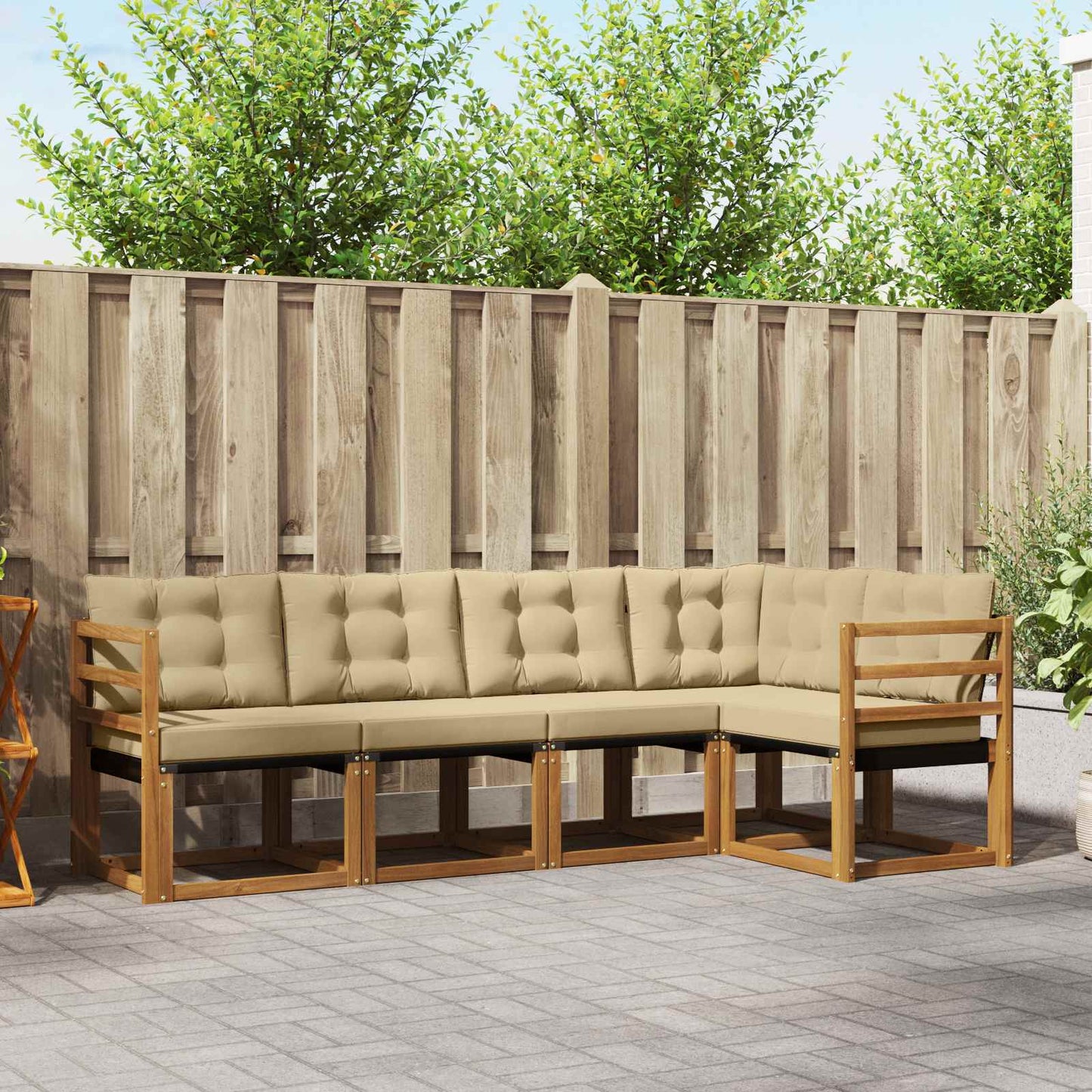 Outdoor-Sofagarnitur 5 stk. Natur und Beige