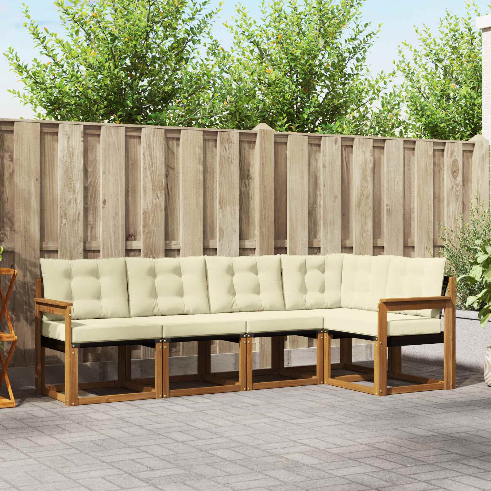 Outdoor-Sofagarnitur mit Kissen 5 pcs Natur und Creme