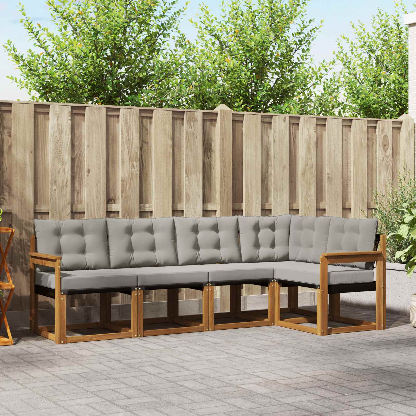 Outdoor-Sofagarnitur mit Kissen 5 pcs Natürlich und Hellgrau