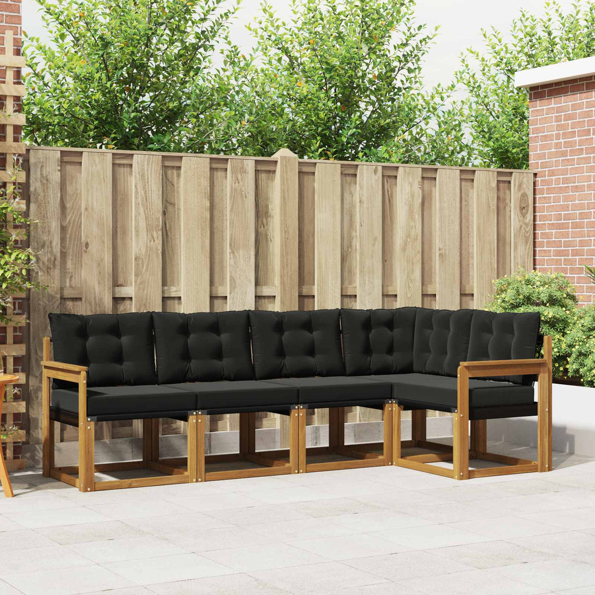 Outdoor-Sofagarnitur 5 stk. Natur und Schwarz
