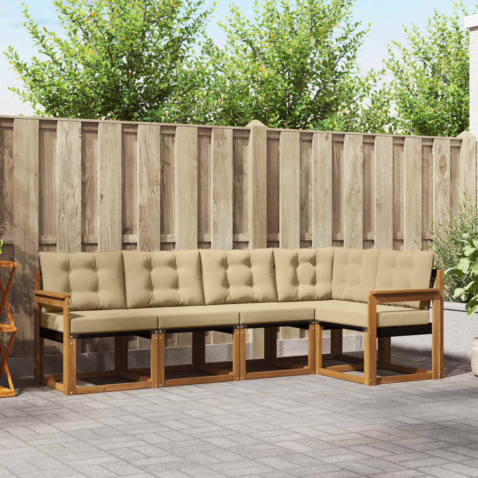 Outdoor-Sofagarnitur 5 stk. Natur und Beige