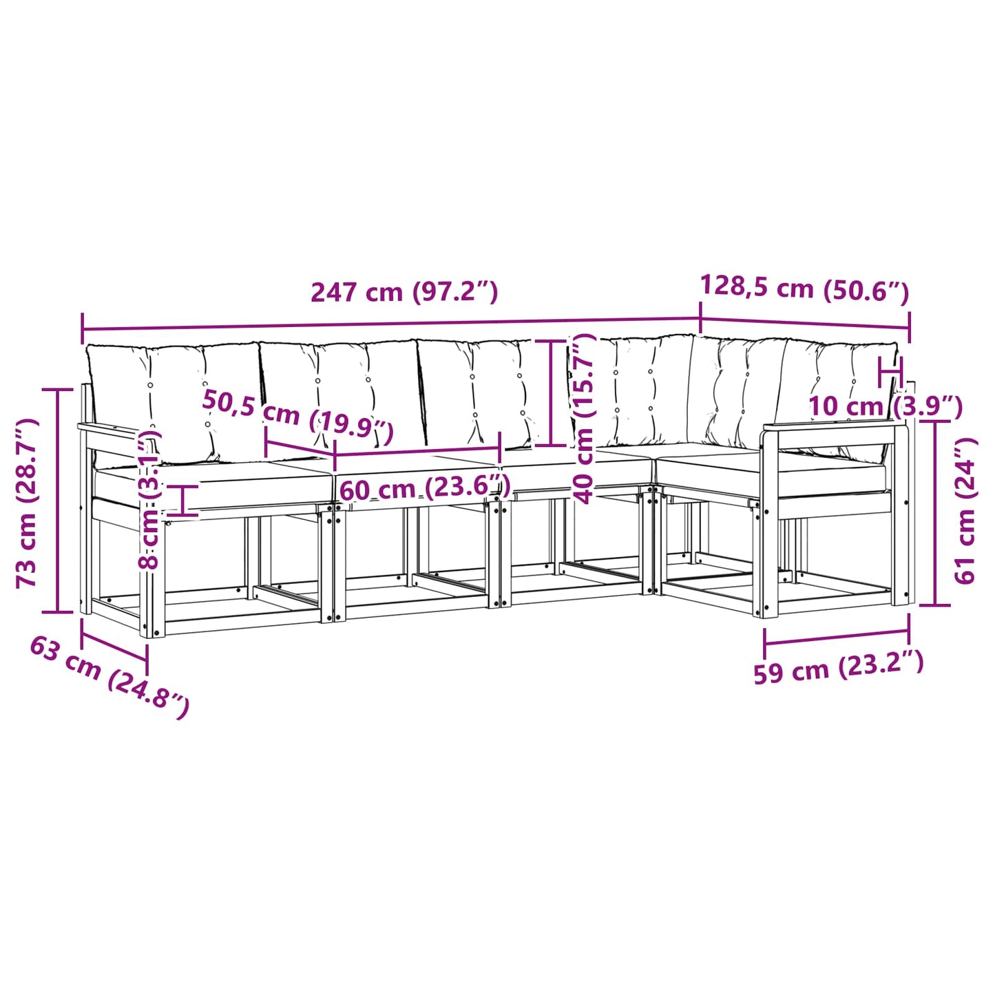 Outdoor-Sofagarnitur 5 stk. Natur und Beige